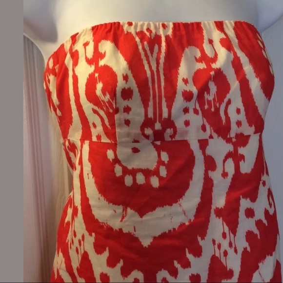 J. CREW Strapless Top Ikat Shirt Blouse Orange White Geometric Summer Time Beach - Picture 3 of 6